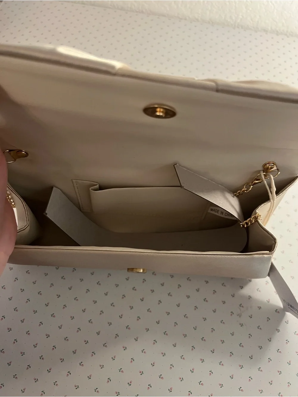 Satin Bow Clutch with Gold Chain Strap - NWT